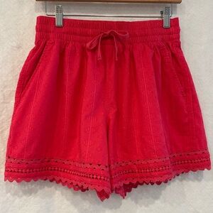 Crown & Ivy Women's Red Lace Trim Shorts